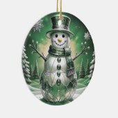 Groene Sneeuwman Sneeuwvlokken Kerst Ornament (Rechts)
