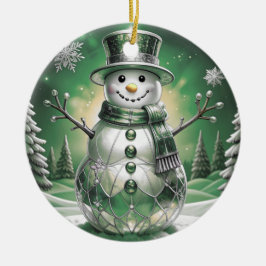 Groene Sneeuwman Sneeuwvlokken Kerst Ornament
