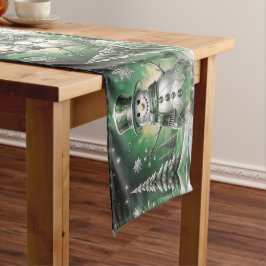 Groene Sneeuwman Sneeuwvlokken Kerst Tafel Runner Medium Tafelloper
