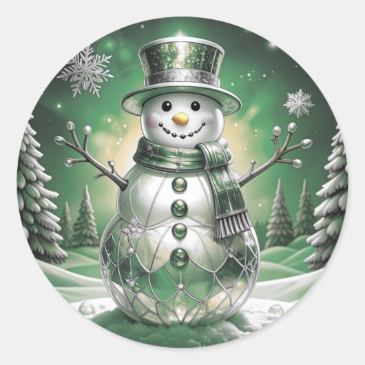 Groene Sneeuwman Sneeuwvlokken Vakantie Sticker (Voorkant)