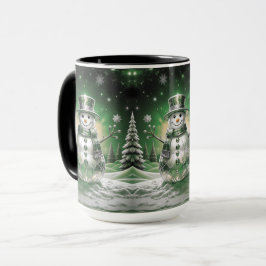 Groene Sneeuwman Sneeuwvlokken Vakantiebeker Mok