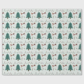 Groene Sneeuwmannen en Kerstbomen Kerstmis Cadeaupapier (Vlak)