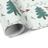 Groene Sneeuwmannen en Kerstbomen Kerstmis Cadeaupapier (Rol Hoek)