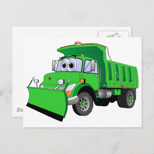 Groene sneeuwploeg Cartoon Briefkaart (Voorkant / Achterkant)