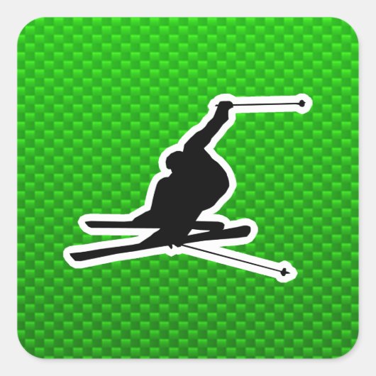 Groene sneeuwskiën vierkante sticker (Voorkant)