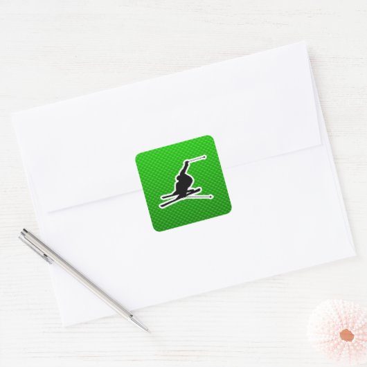 Groene sneeuwskiën vierkante sticker (Envelop)