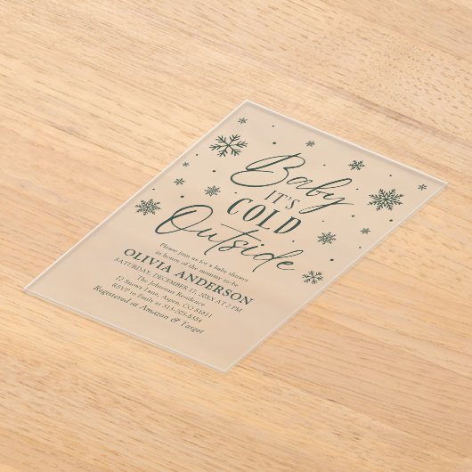 Groene sneeuwvlok Baby Het is koud buiten Baby sho Acryl Uitnodigingen (Laagn)