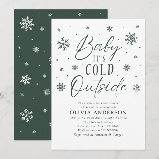 Groene sneeuwvlok Baby Het is koud buiten Baby sho Kaart (Voorkant / Achterkant)