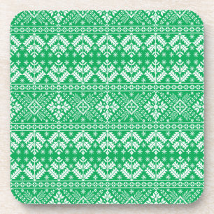 Groene Sneeuwvlok & Bloemrijke Fair Isle Kerstmis Bier Onderzetter