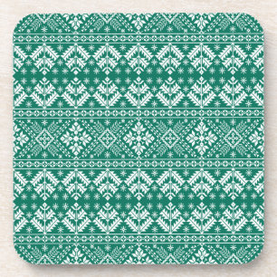 Groene Sneeuwvlok & Bloemrijke Fair Isle Kerstmis Bier Onderzetter