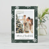 Groene Sneeuwvlok Foto Kerst Kaart (Staand voorkant)
