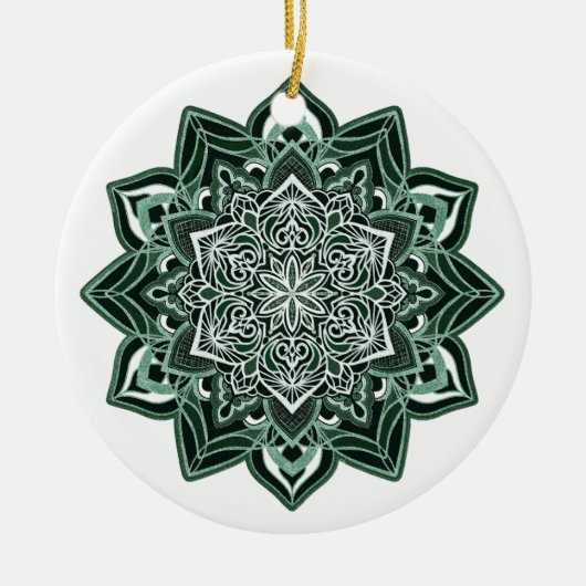 Groene Sneeuwvlok op wit Keramisch Ornament (Voorkant)