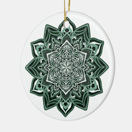 Groene Sneeuwvlok op wit Keramisch Ornament (Links)