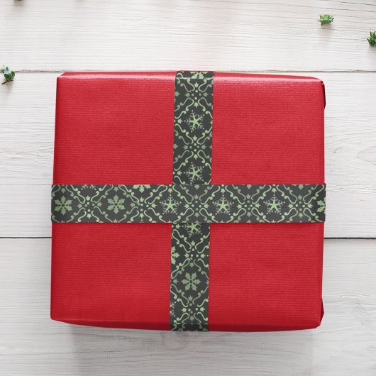 Groene Sneeuwvlok Patroon Kerstmis Satijnen Lint