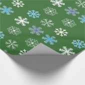 Groene sneeuwvlokken cadeaupapier (Hoek)