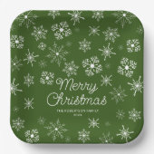 Groene sneeuwvlokken kerstfeest papieren bordje (Voorkant)