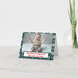 Groene Sneeuwvlokken Kerstmis Gevouwen Fotokaart Feestdagen Kaart