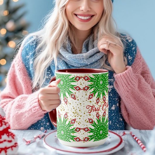 Groene sneeuwvlokken van kind Eerste Kerstfeest Sc Mok