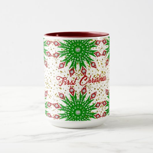 Groene sneeuwvlokken van kind Eerste Kerstfeest Sc Mok (Midden)