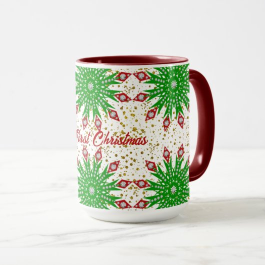 Groene sneeuwvlokken van kind Eerste Kerstfeest Sc Mok (Voorkant rechts)