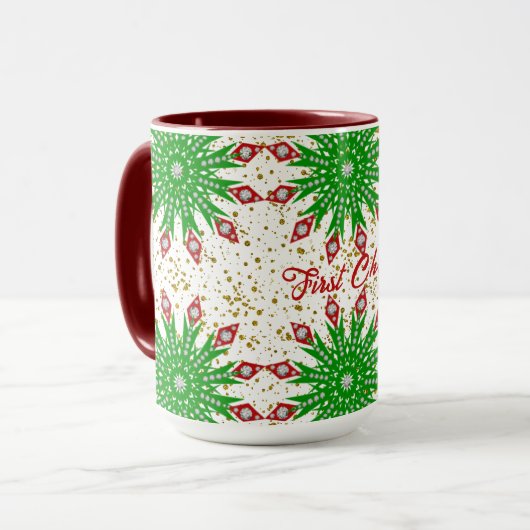 Groene sneeuwvlokken van kind Eerste Kerstfeest Sc Mok (Voorkant links)