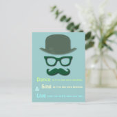 Groene snor, bril en derby pet briefkaart (Staand voorkant)