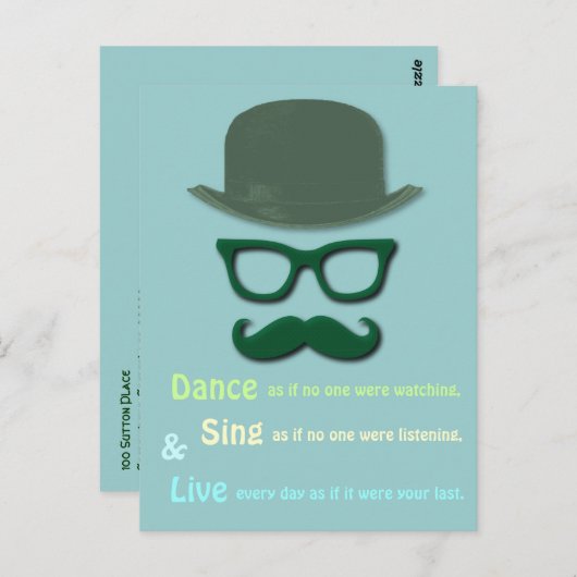 Groene snor, bril en derby pet briefkaart (Voorkant / Achterkant)