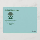 Groene snor, bril en derby pet briefkaart (Achterkant)