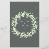 Groene Snowberry+Eucalyptus 3 gangen Bruiloft Menu (Achterkant)