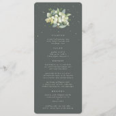 Groene Snowberry+Eucalyptus 4 gangen Bruiloft Flat Menu (Voorkant)