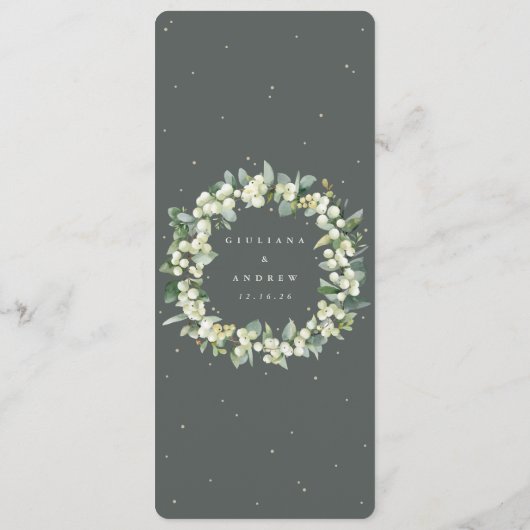 Groene Snowberry+Eucalyptus 4 gangen Bruiloft Flat Menu (Achterkant)