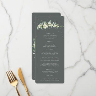 Groene Snowberry+Eucalyptus 4 gangen Bruiloft Flat Menu