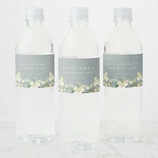 Groene Snowberry+Eucalyptus Bachelorette/Douche Waterfles Etiket (Flessen)