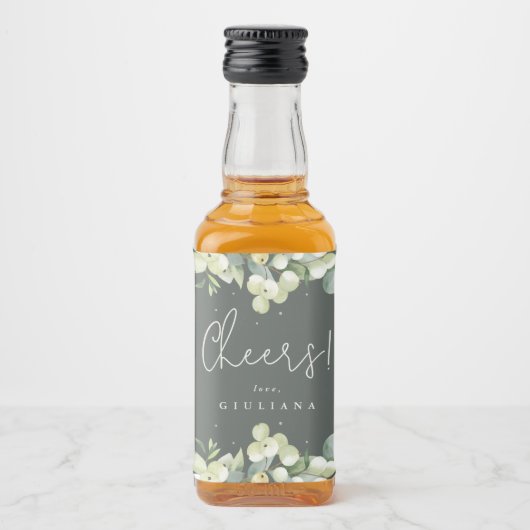 Groene Snowberry+Eucalyptus Bachelorette Party Min Likeurfles Etiket (Voorkant)