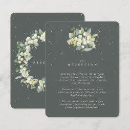 Groene Snowberry+Eucalyptus boeket receptie Informatiekaartje