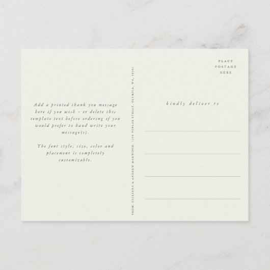 Groene Snowberry+Eucalyptus Bruiloft Dank u Foto Briefkaart (Achterkant)