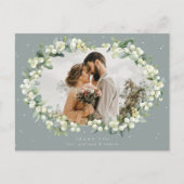 Groene Snowberry+Eucalyptus Bruiloft Dank u Foto Briefkaart (Voorkant)