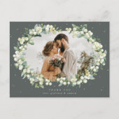 Groene Snowberry+Eucalyptus Bruiloft Dank u Foto Briefkaart (Voorkant)