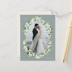 Groene Snowberry+Eucalyptus Bruiloft Dank u Foto Briefkaart