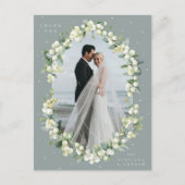 Groene Snowberry+Eucalyptus Bruiloft Dank u Foto Briefkaart (Voorkant)