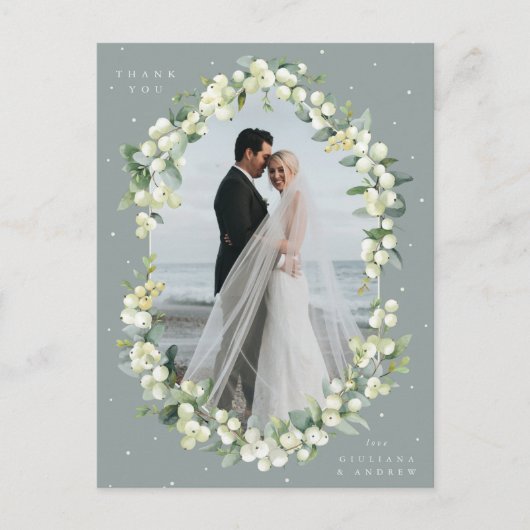 Groene Snowberry+Eucalyptus Bruiloft Dank u Foto Briefkaart (Voorkant)