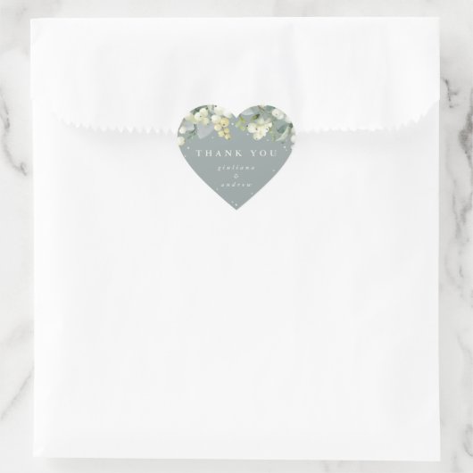 Groene Snowberry+Eucalyptus Bruiloft Dank u Hart Sticker (Tas)