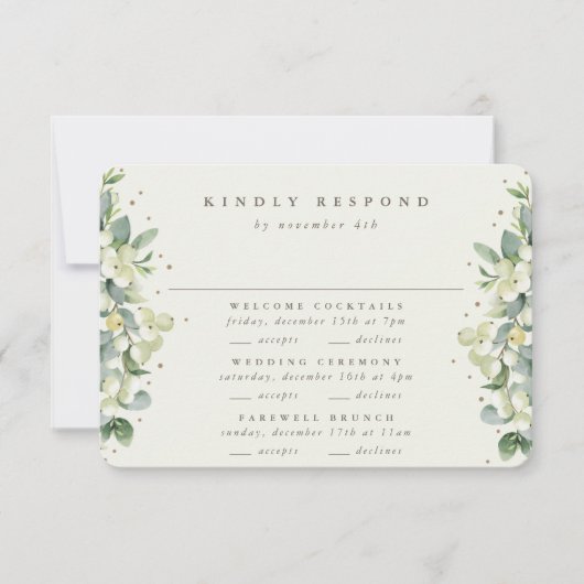 Groene Snowberry+Eucalyptus Bruiloft Multi-Event RSVP Kaartje (Voorkant)