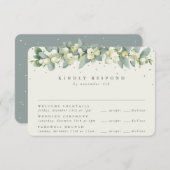 Groene Snowberry+Eucalyptus Bruiloft Multi-Event RSVP Kaartje (Voorkant / Achterkant)