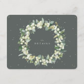 Groene Snowberry+Eucalyptus Edged Bruiloft Details Informatiekaartje (Achterkant)