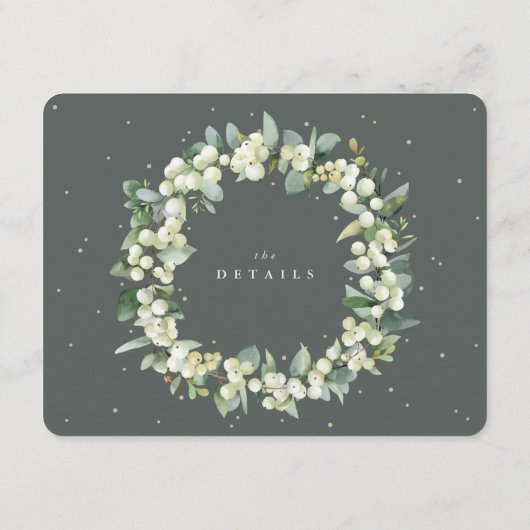 Groene Snowberry+Eucalyptus Edged Bruiloft Details Informatiekaartje (Achterkant)