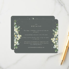 Groene Snowberry+Eucalyptus Edged Bruiloft Details Informatiekaartje