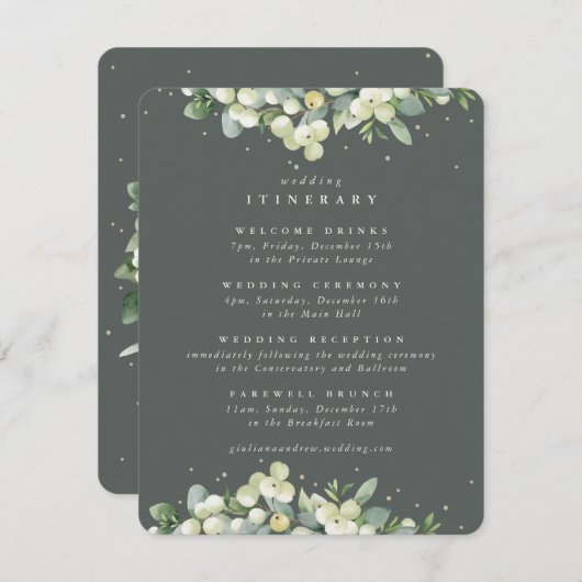 Groene Snowberry + Eucalyptus Edged Bruiloft Route Informatiekaartje (Voorkant / Achterkant)