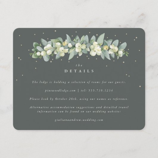 Groene Snowberry + Eucalyptus Garland bruiloft det Informatiekaartje (Voorkant)