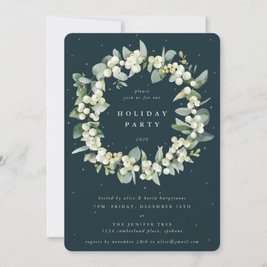 Groene Snowberry+Eucalyptus krans feestje Kaart (Voorkant)